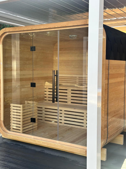 Luxury Glass-Front Outdoor Cube Sauna