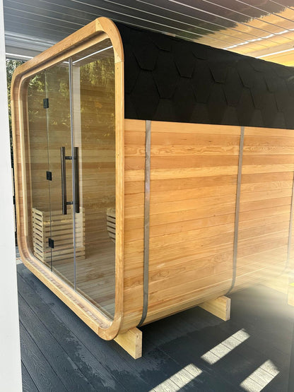 Luxury Glass-Front Outdoor Cube Sauna