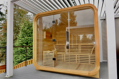 Luxury Glass-Front Outdoor Cube Sauna