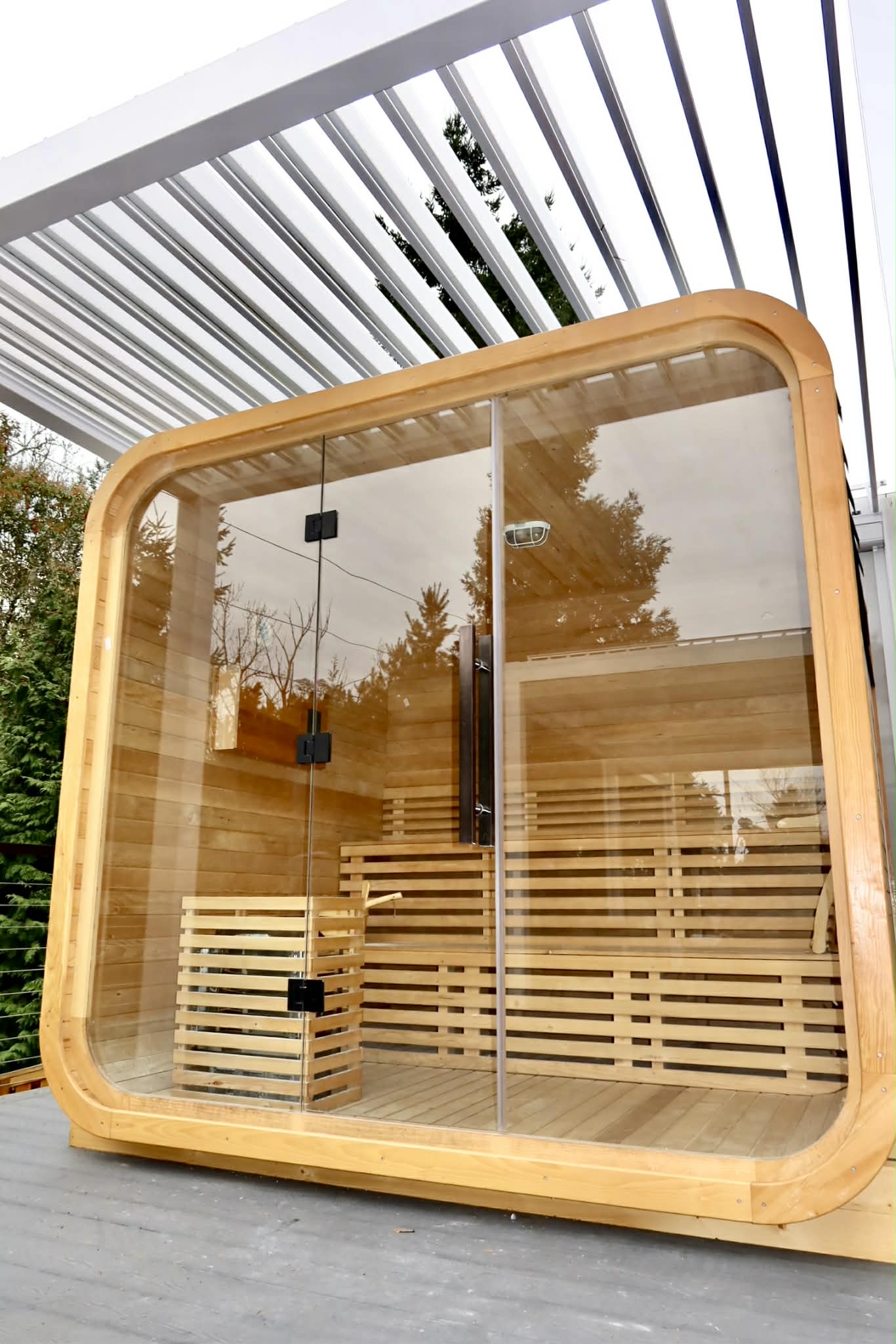 Luxury Glass-Front Outdoor Cube Sauna