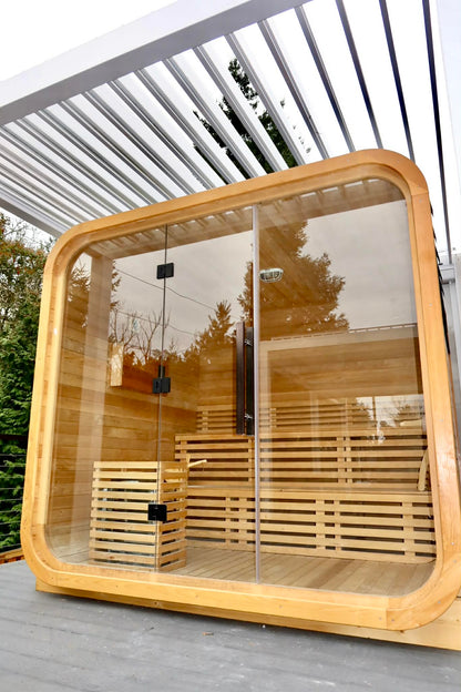 Luxury Glass-Front Outdoor Cube Sauna