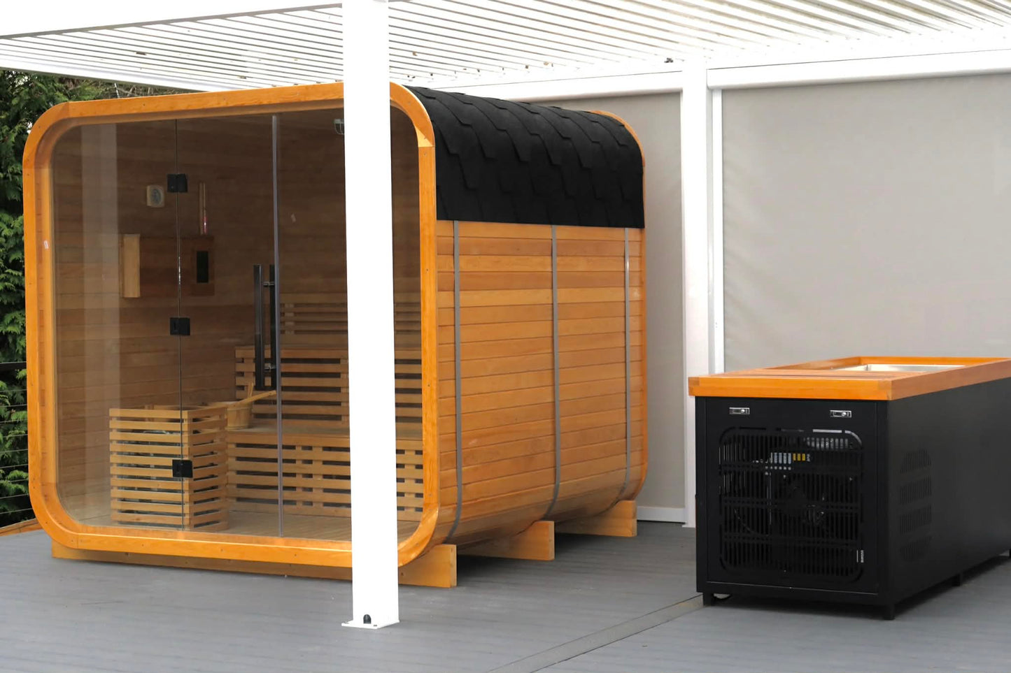 Luxury Glass-Front Outdoor Cube Sauna